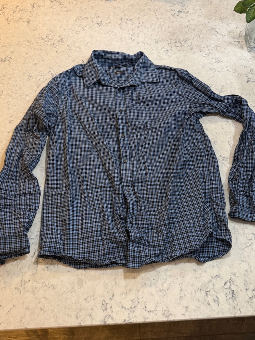Michael Kors Men's Navy and Black Plaid Button-Down Shirt
